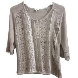 J. Jill Taupe Knit Scoop Neck Sweater with Lace Trim